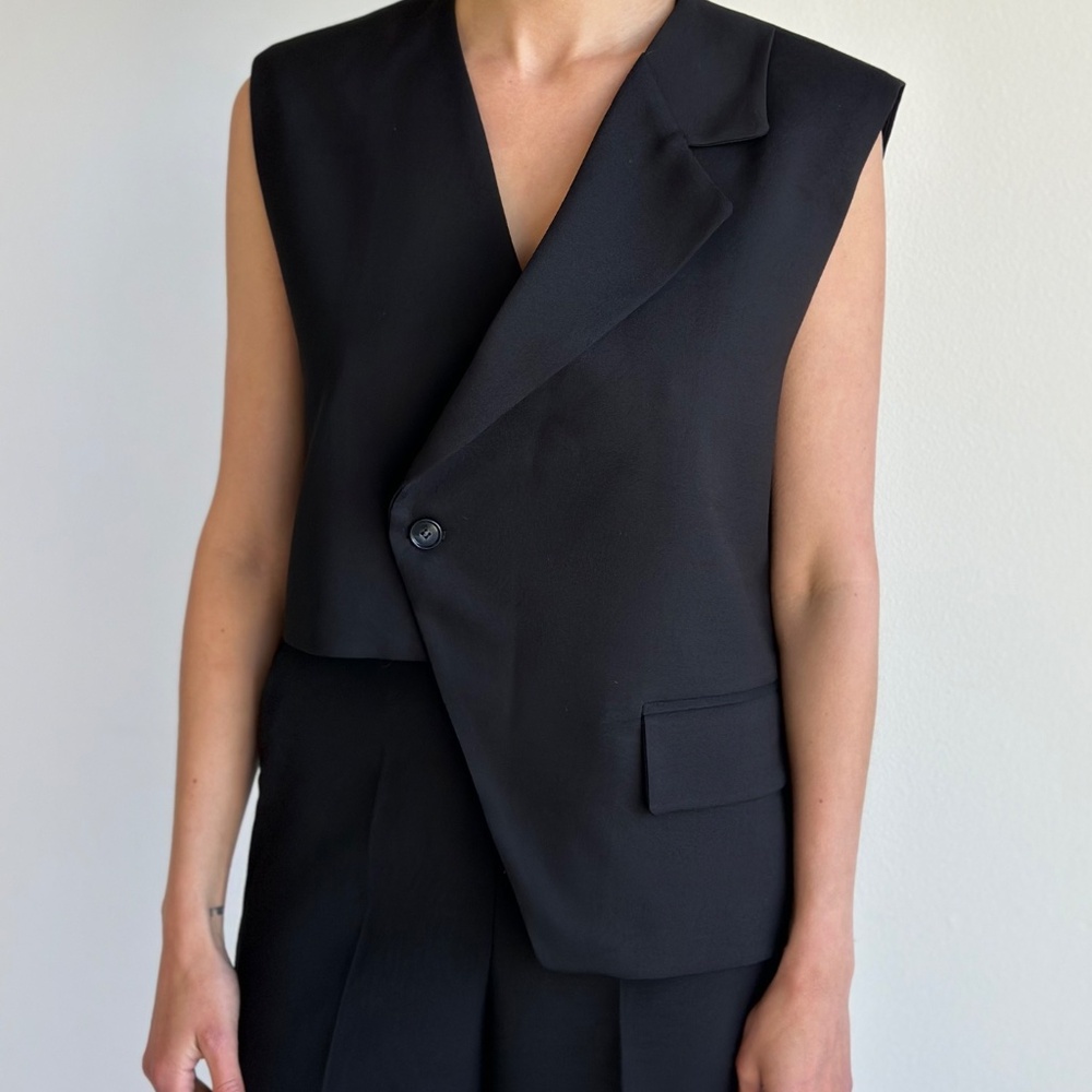 Asymmetrical black women vest. Women waistcoat suit.